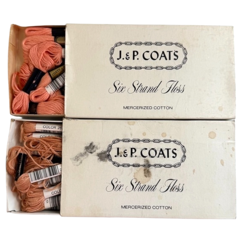 Embroidery Floss Lot of 26 Skeins JP Coats 6-Strand Salmon Indian Pink Box NOS